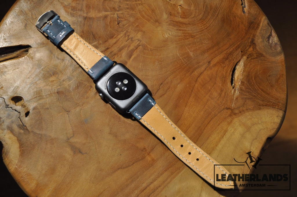 Apple Watch Band In Ocean Blue & Natural Handstitched