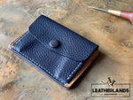 Coin Pouch Card Wallet In Natural & Navy / With Initials Handstitched
