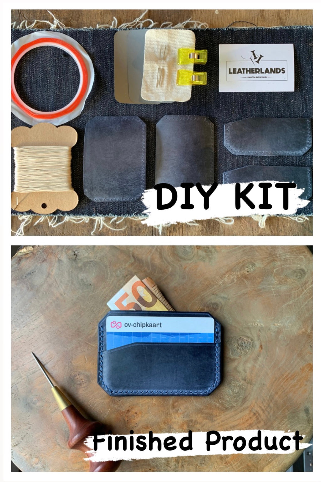 DIY Leather Card Holder (3slots) - Navy