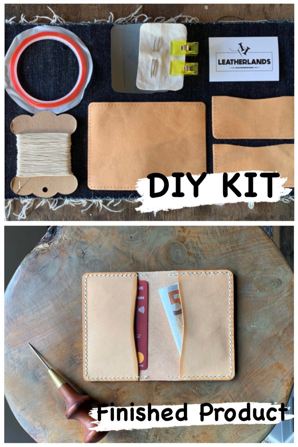 DIY Leather Business Card Holder (2slots) - Natural Tan