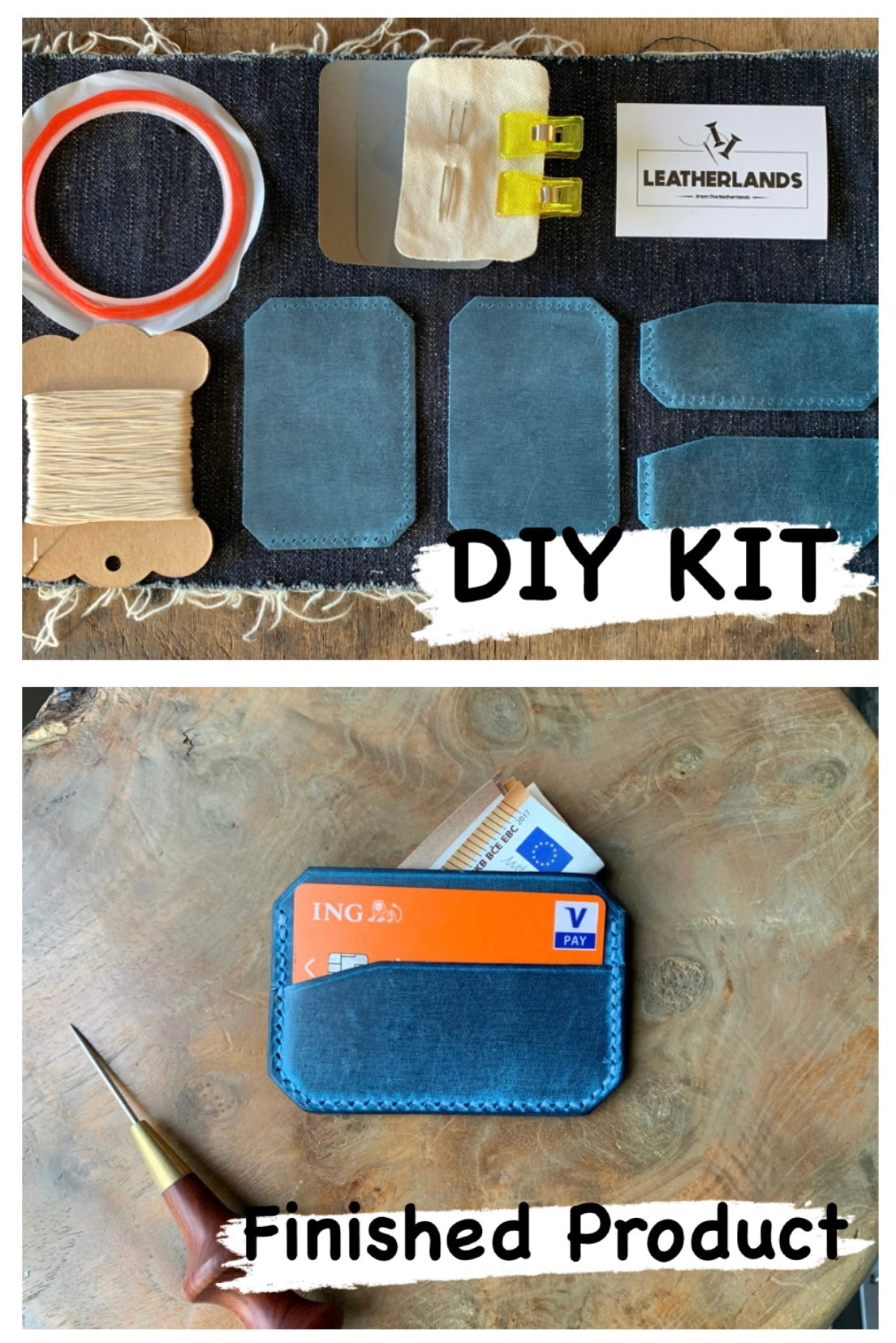 DIY Leather Card Holder (3slots) - Ocean Blue