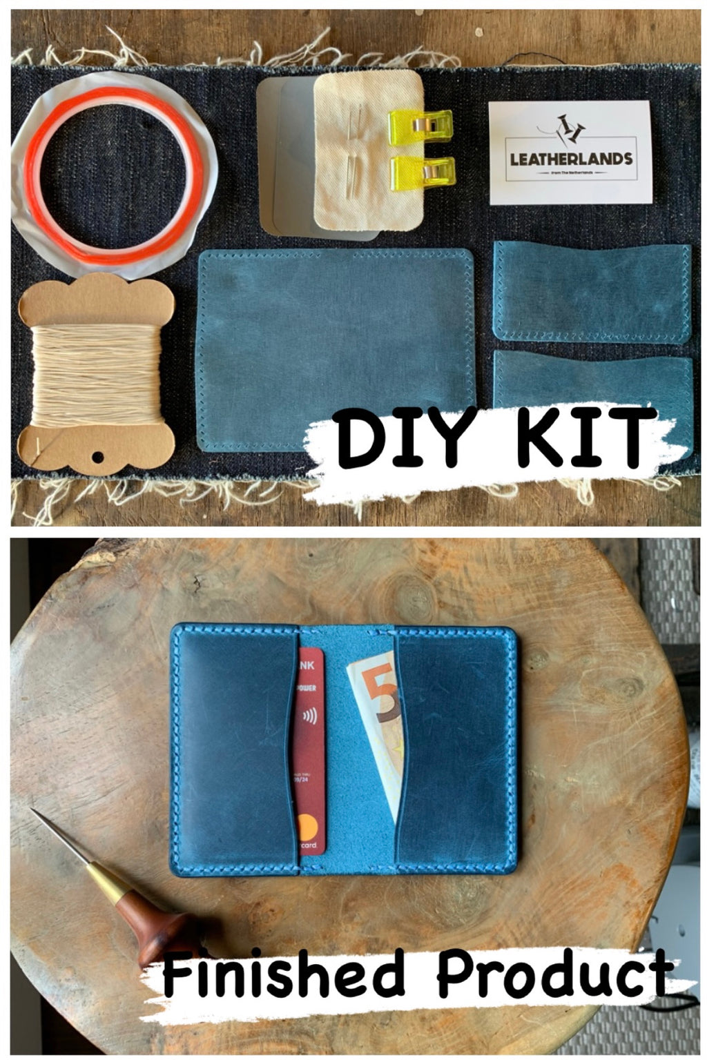 DIY Leather Business Card Holder (2slots) - Ocean Blue