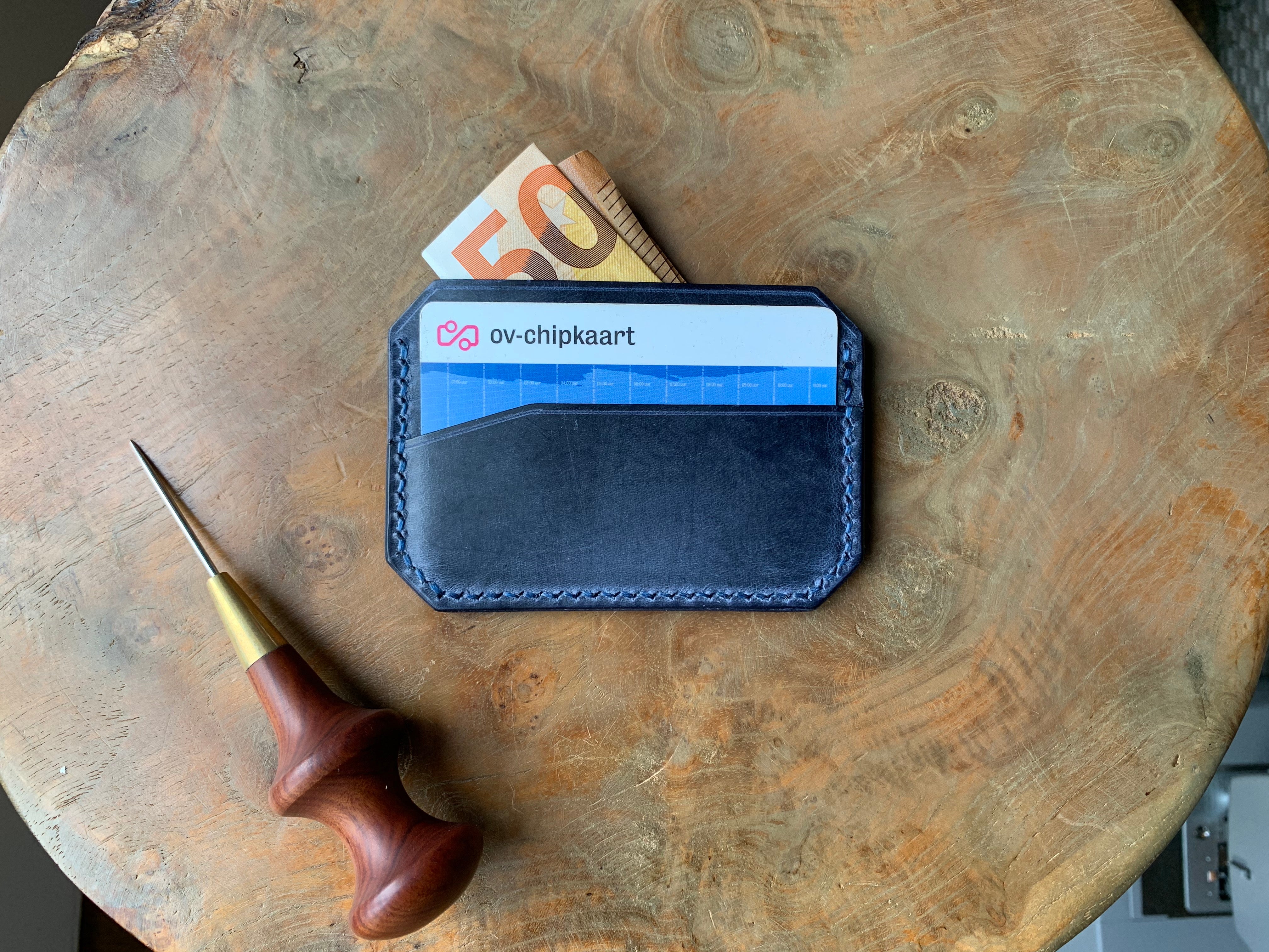 DIY Leather Card Holder (3slots) - Navy