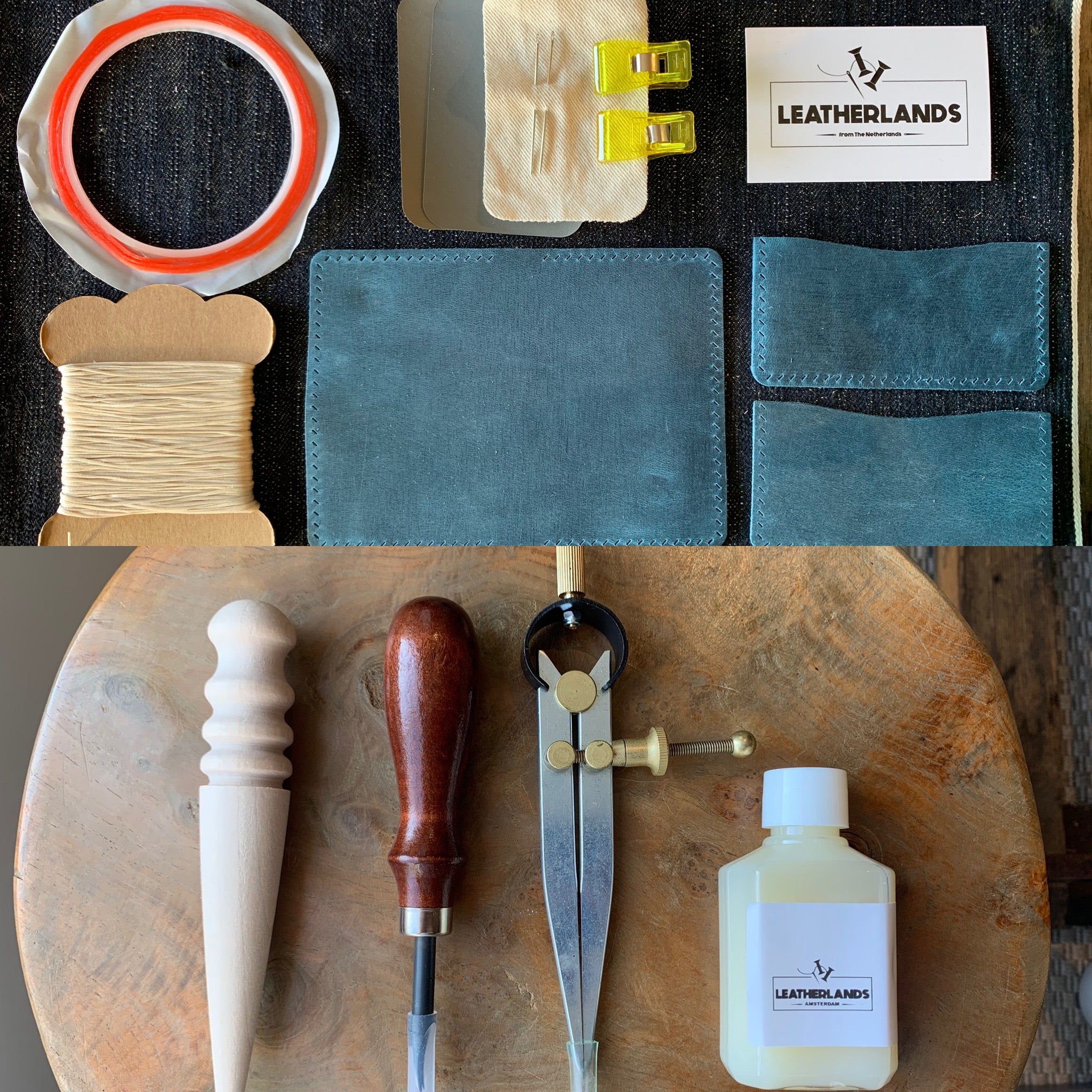 DIY Leather Business Card Holder (2slots) - Ocean Blue