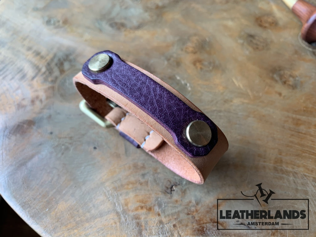 Bracelet - The Spanner In Natural & Viola Handstitched