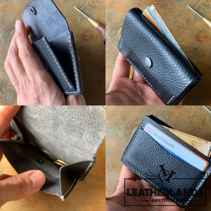 Coin Pouch Card Wallet In Black Handstitched