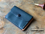Coin Pouch Card Wallet In Black Natural & Agave / With Initials Handstitched