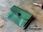 Coin Pouch Card Wallet In Black Natural & Green / With Initials Handstitched