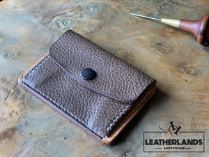 Coin Pouch Card Wallet In Black Natural & Light Brown / With Initials Handstitched