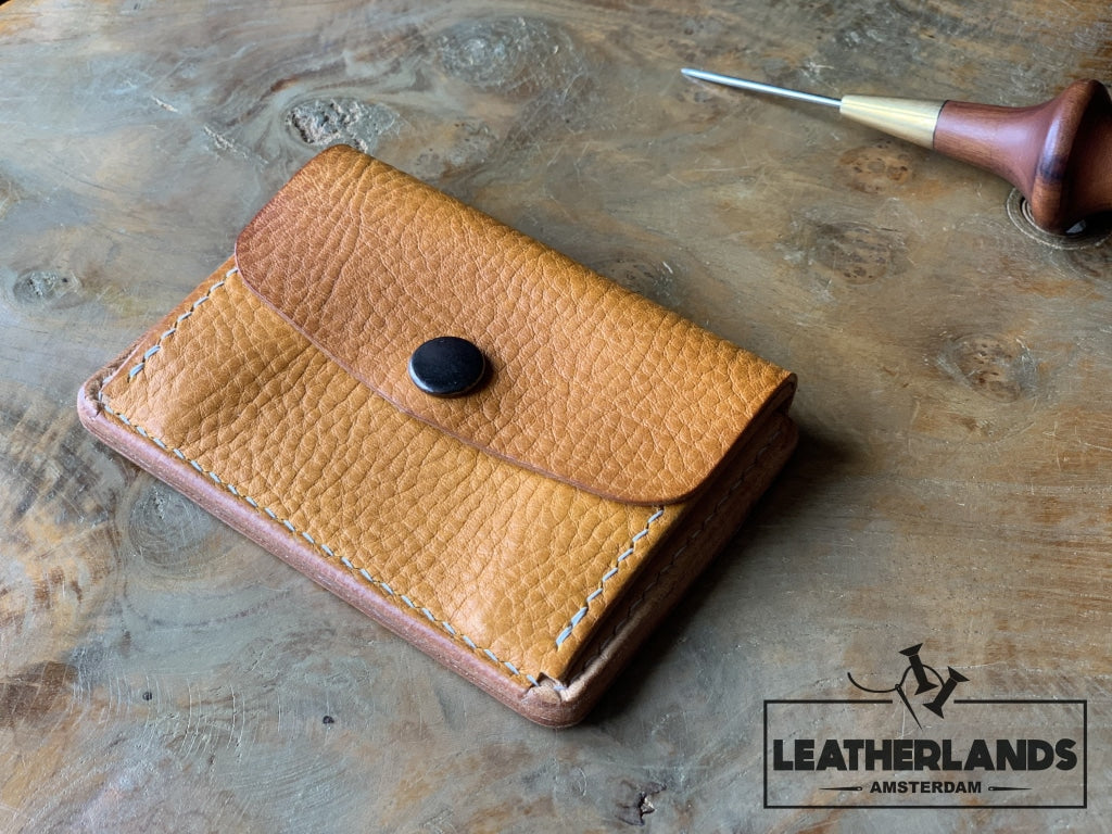 Coin Pouch Card Wallet In Black Natural & Ochre / With Initials Handstitched
