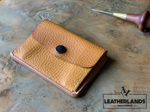 Coin Pouch Card Wallet In Black Natural & Ochre / With Initials Handstitched
