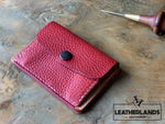 Coin Pouch Card Wallet In Black Natural & Red / With Initials Handstitched