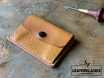 Coin Pouch Card Wallet In Natural & Ocra / With Initials Handstitched