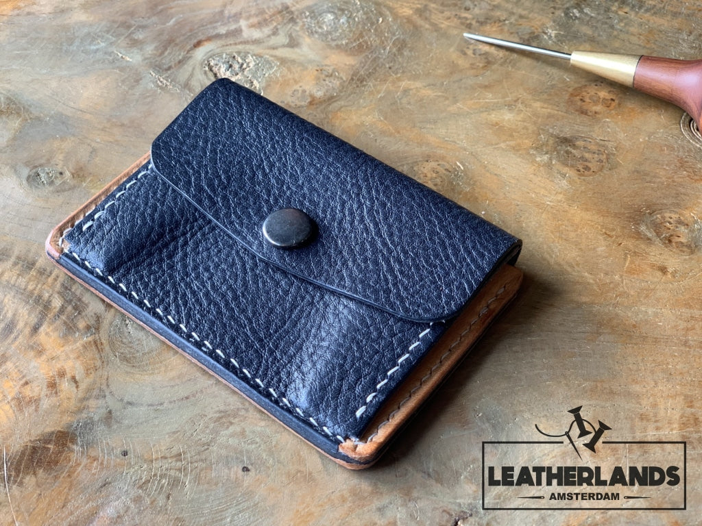 Coin Pouch Card Wallet In Natural & Viola Navy / Without Initials