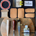 Diy Leather Card Holder - Natural Tan With Initials / Off White Kit With Advanced Tools Diykit