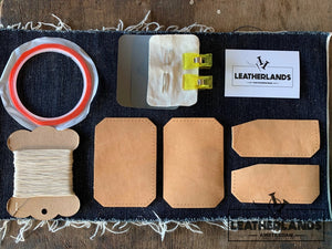 Diy Leather Card Holder - Natural Tan With Initials / Off White Kit Diykit