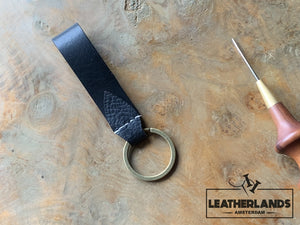 Key Chain 05 - The Leaf In Black Handstitched
