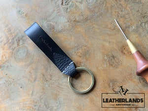 Key Chain 05 - The Leaf In Black Handstitched