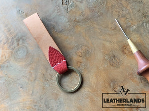 Key Chain 05 - The Leaf In Natural & Fiesta Handstitched