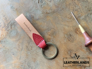 Key Chain 05 - The Leaf In Natural & Fiesta Handstitched
