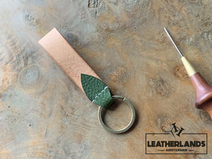 Key Chain 05 - The Leaf In Natural & Lattuga Handstitched