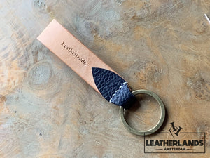 Key Chain 05 - The Leaf In Natural & Navy Handstitched
