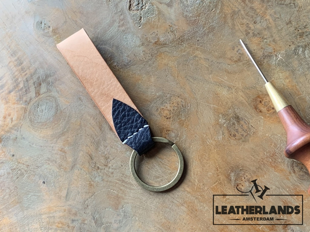 Key Chain 05 - The Leaf In Natural & Navy Handstitched