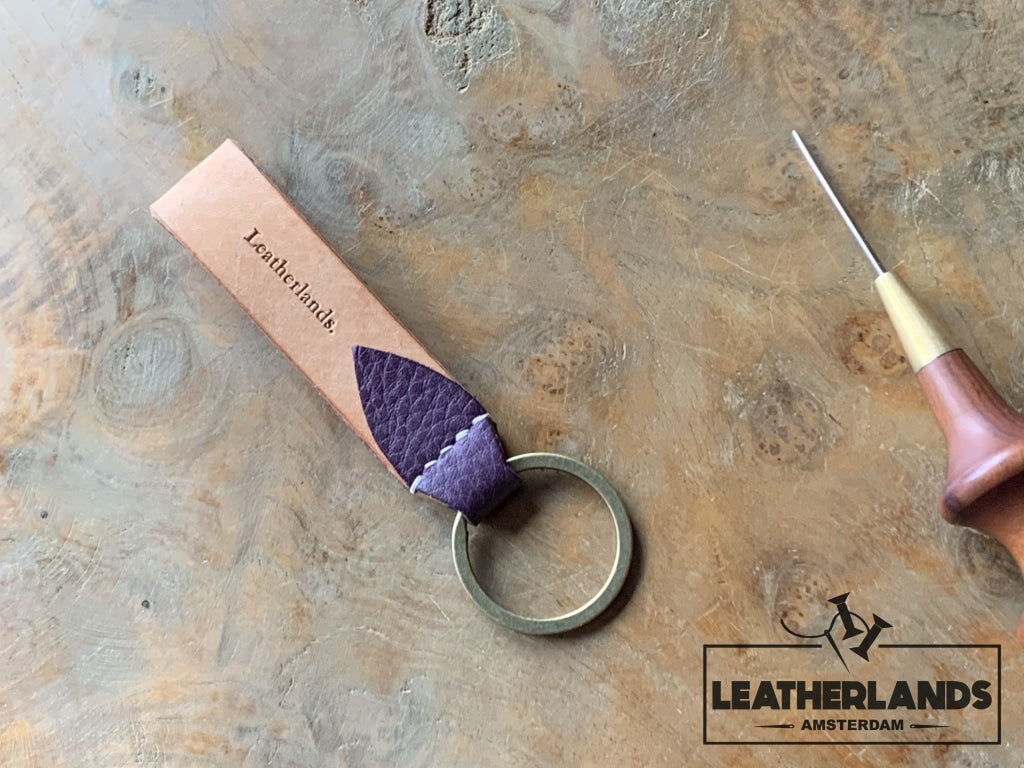 Key Chain 05 - The Leaf In Natural & Viola Handstitched