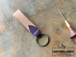 Key Chain 05 - The Leaf In Natural & Viola Handstitched