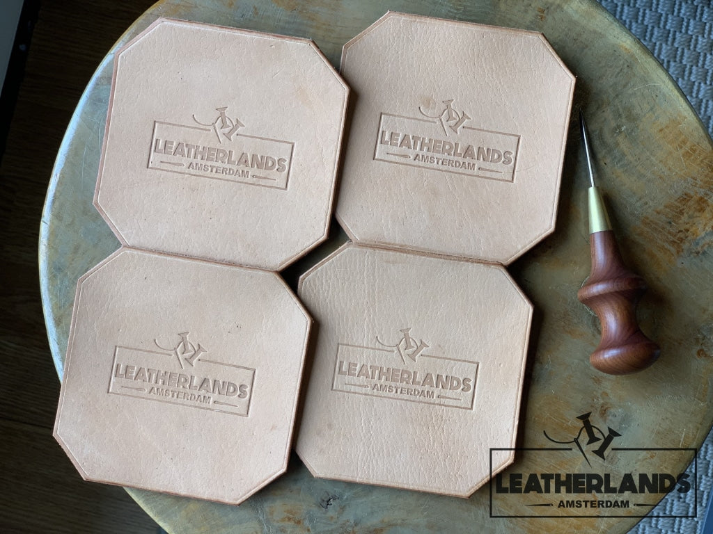 Leather Coasters In Natural A Set Of Four Handstitched