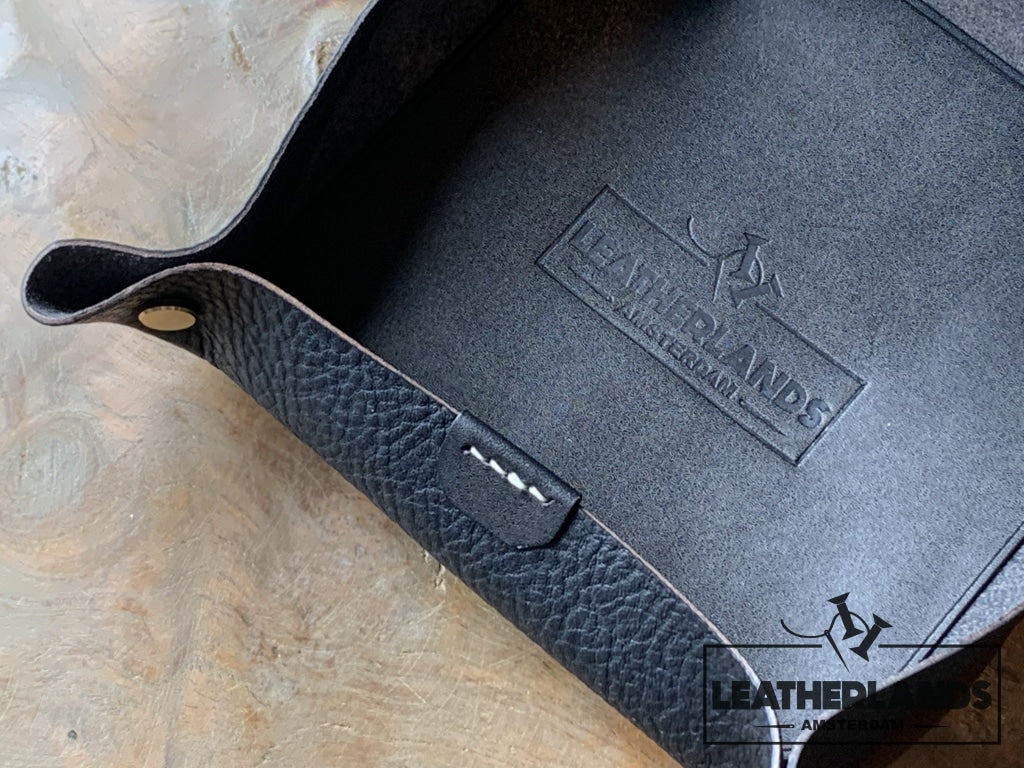 Leather Tray In Black Handstitched