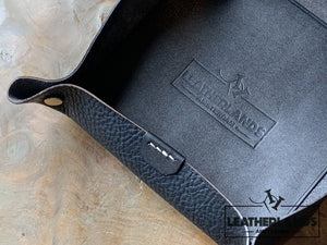 Leather Tray In Black Handstitched