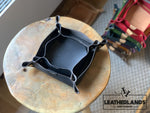 Leather Tray In Black Handstitched