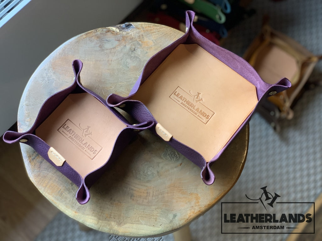 Leather Tray In Black Natural & Purple / 1 Set Without Initials Handstitched