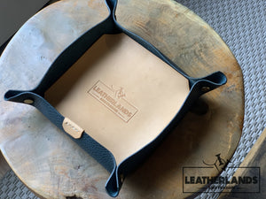 Leather Tray In Natural & Agave Agave / Medium Without Initials Handstitched