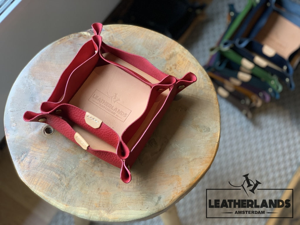 Leather Tray In Natural & Fiesta Handstitched