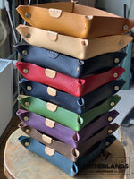 Leather Tray In Natural & Fiesta Handstitched