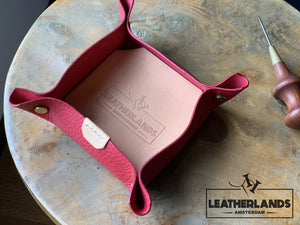 Leather Tray In Natural & Fiesta Red / Small Without Initials Handstitched