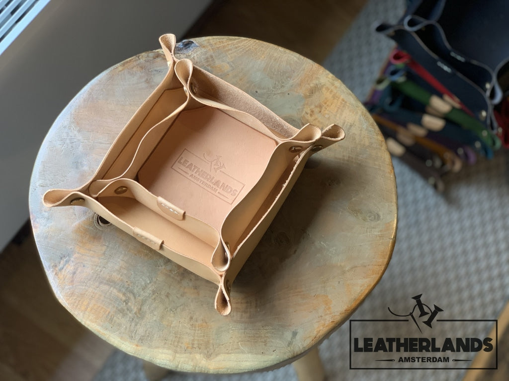 Leather Tray In Natural Handstitched
