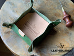 Leather Tray In Natural & Lattuga Green / Small Without Initials Handstitched
