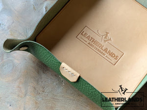 Leather Tray In Natural & Lattuga Handstitched