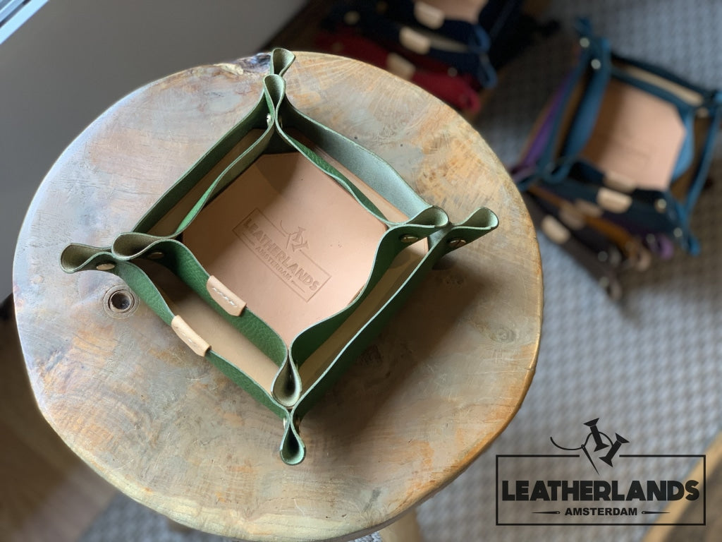 Leather Tray In Natural & Lattuga Handstitched