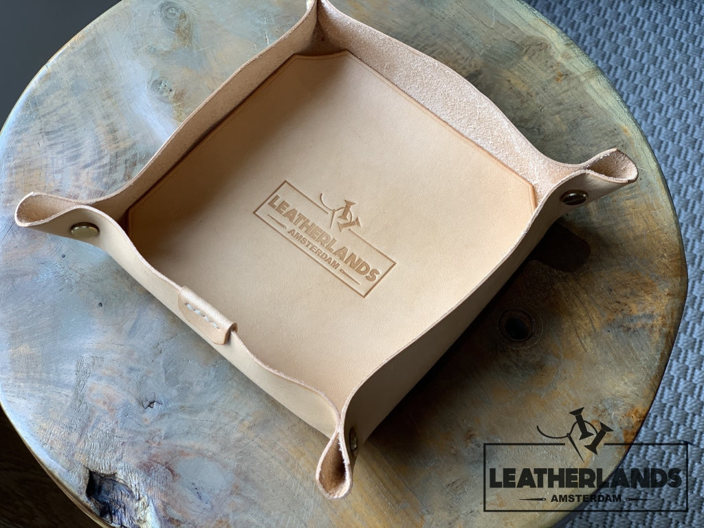Leather Tray In Natural / Medium Without Initials Handstitched