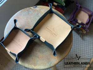 Leather Tray In Natural & Navy Agave / 1 Set Without Initials Handstitched
