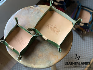 Leather Tray In Natural & Navy Green / 1 Set Without Initials Handstitched