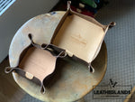 Leather Tray In Natural & Navy Light Brown / 1 Set Without Initials Handstitched