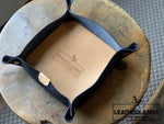 Leather Tray In Natural & Navy Navy / Medium Without Initials Handstitched