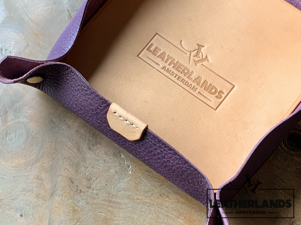 Leather Tray In Natural & Viola Handstitched