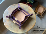 Leather Tray In Natural & Viola Handstitched