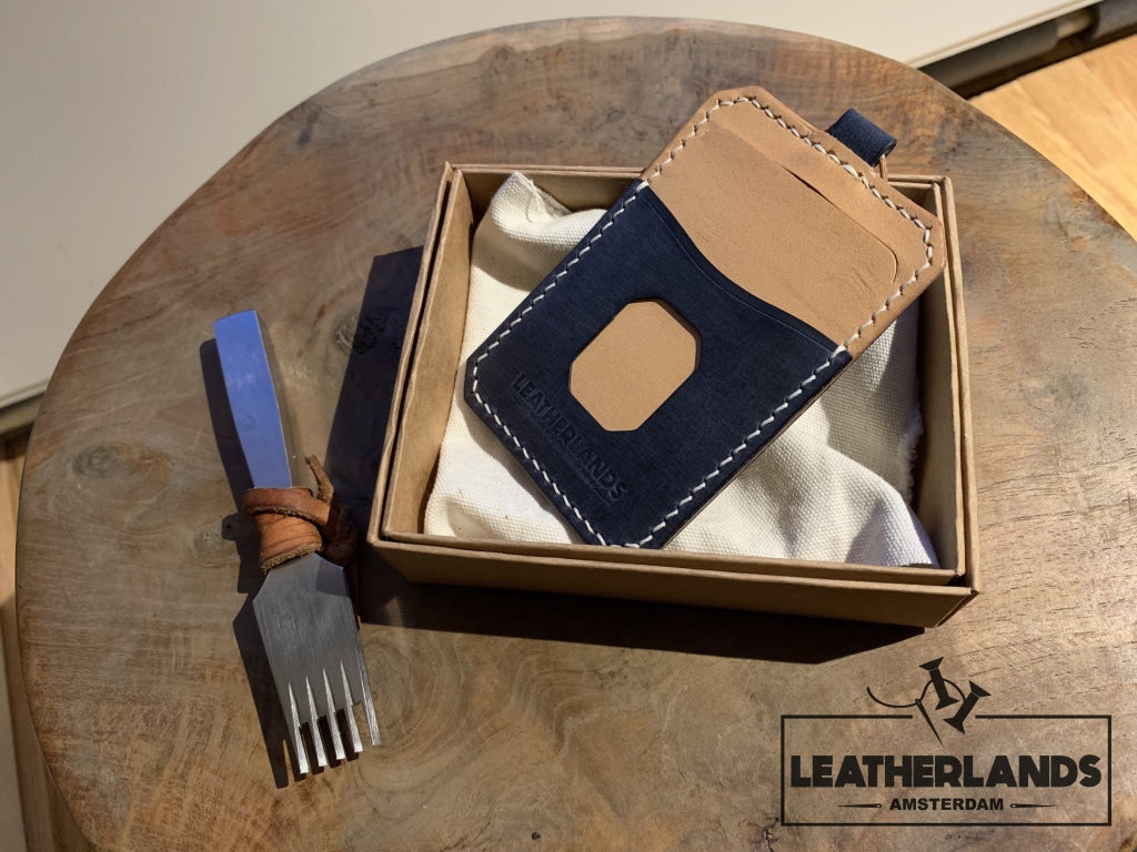 Leatherlands Name Tag/ Work Badge In Navy & Natural Handstitched